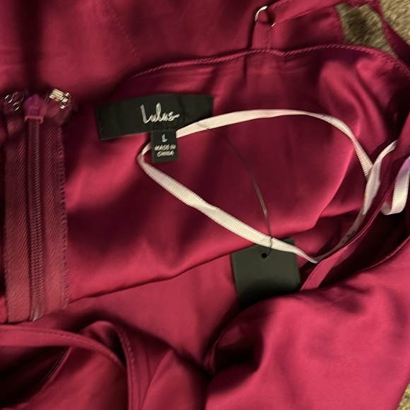 Causing Commotion Magenta Satin Cowl Asymmetrical Mini Dress - Picture 3 of 5